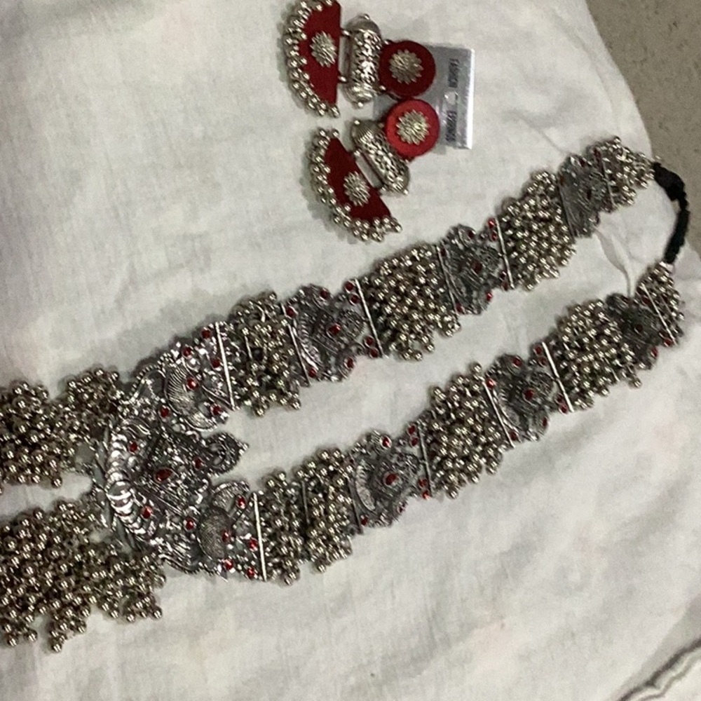 Indian oxidized long necklace set/ Navratri set